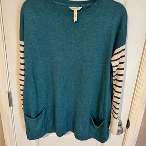 Matilda Jane Teal Sweater with Striped Sleeves